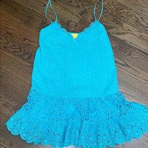 Blue Ruffled Tiered Spaghetti Strap Sundress